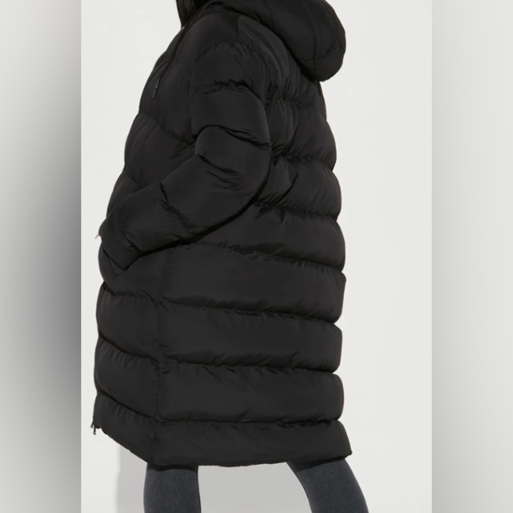 Black long puffer jacket.  Size M.